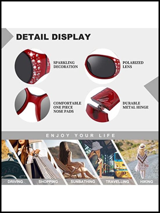 Polarized Rhinestone Wrap Around Sunglasses UV400 Protection main image 6